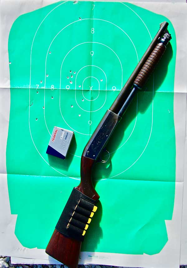 SBS 20-gauge Ithaca 37 fired this 8.5x11.5-inch pattern at 15 yards using Federal Classic 2¾-inch #3 Buckshot.