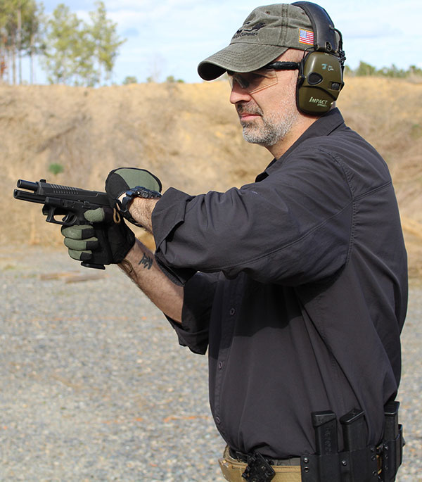 When using the power stroke method, shooters tend to bring the pistol in toward their chest, which is more distance the shooter has to move the pistol back out to present the gun.