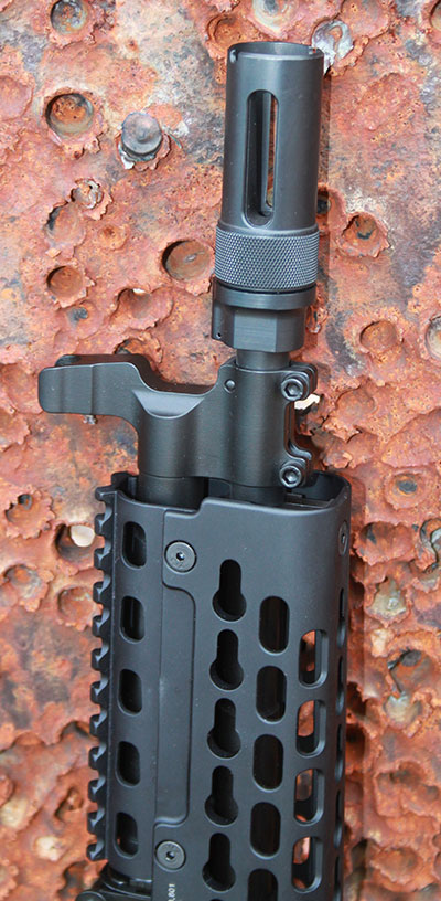 Proprietary Krebs items such as front gas block, forend, and muzzle device separate PD-18 from other AK pistols.