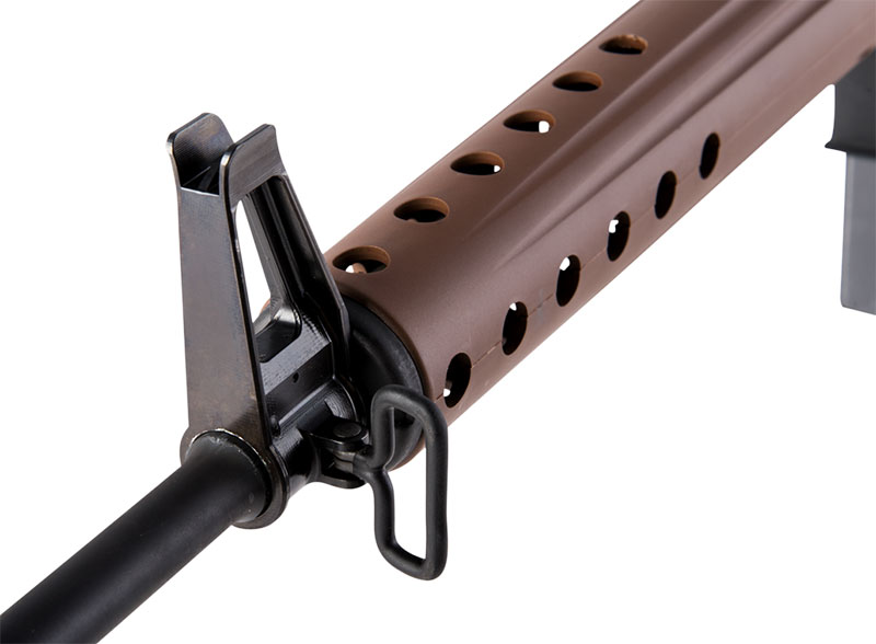 Front sling swivel is mounted under front-sight assembly instead of under it, as found on contemporary rifles.