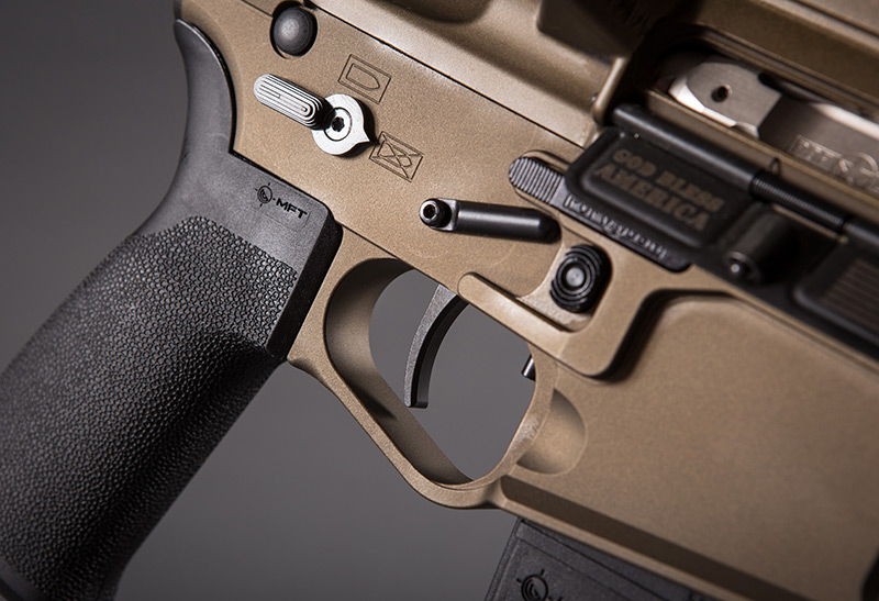 P415 Edge Pistol has proprietary POF-USA match-grade single-stage, non-adjustable drop-in trigger system that boasts a solid 4.5-pound pull weight. It includes custom-fit stainless steel KNS Precision anti-walk pins.