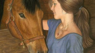 photorealistic drawing of a woman with a horse
