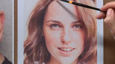 photorealistic drawing of a young girl's face