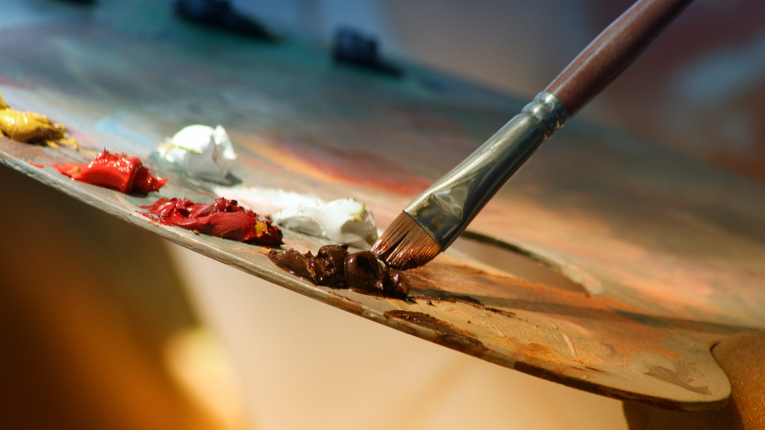 Acrylic paints on a palette