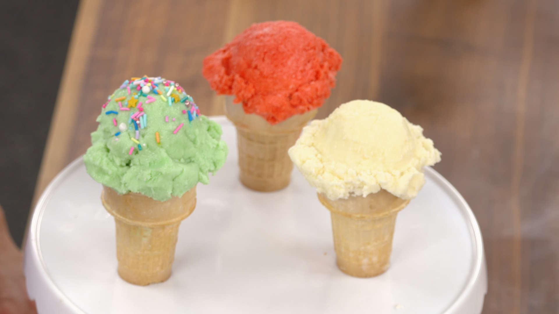 three ice cream cone cupcakes