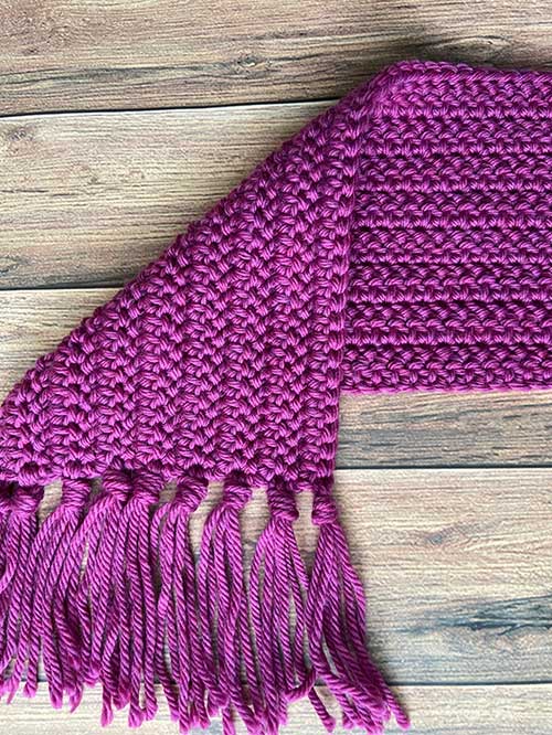 reversible purple scarf with fringe