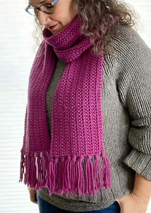 brenda modeling the purple scarf