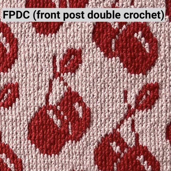 pink and red cherry tapestry crochet pattern made with front post double crochet 