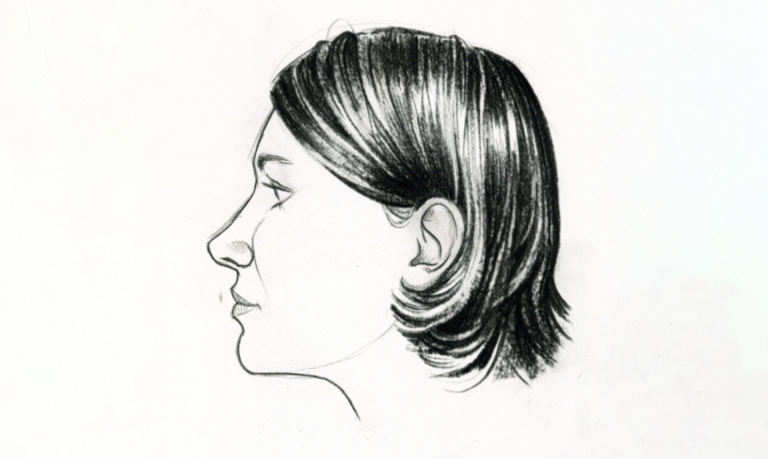 Profile drawing with realistic short hair