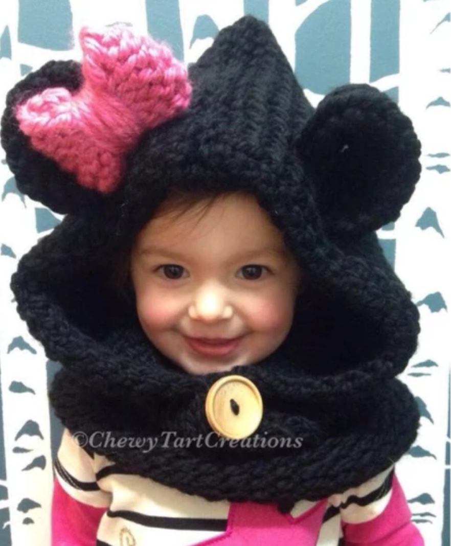 toddler wearing knit bear hood