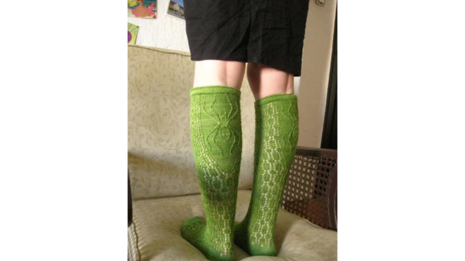 knit green spider socks