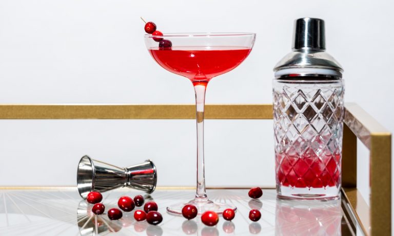Red cocktail with cranberries