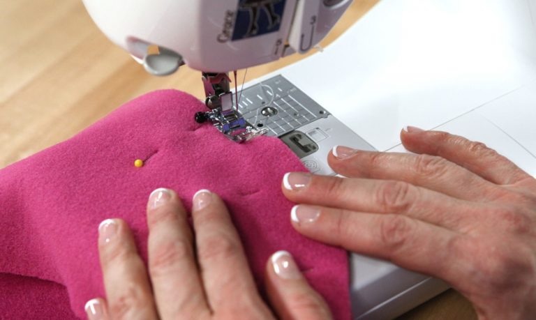 Sewing machine with pink fleece