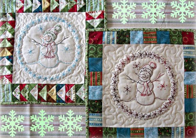 embroidered snowman quilt