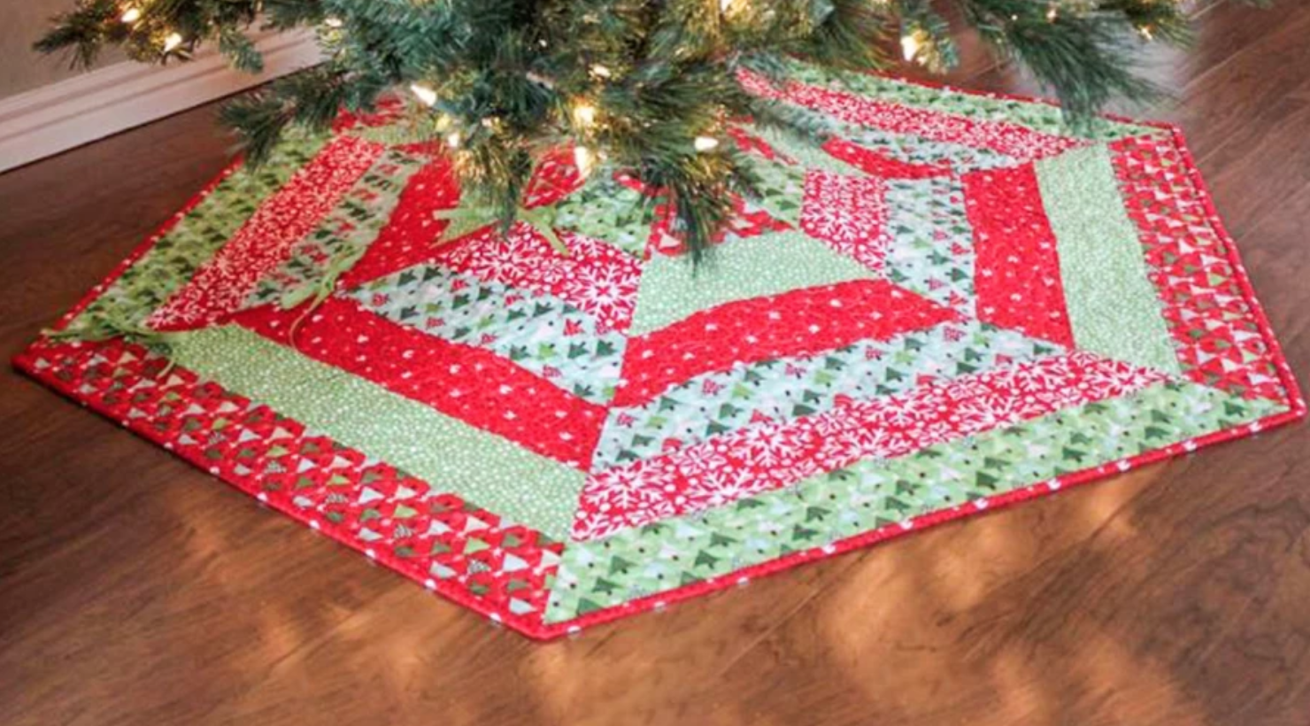 green and red striped quilted tree skirt