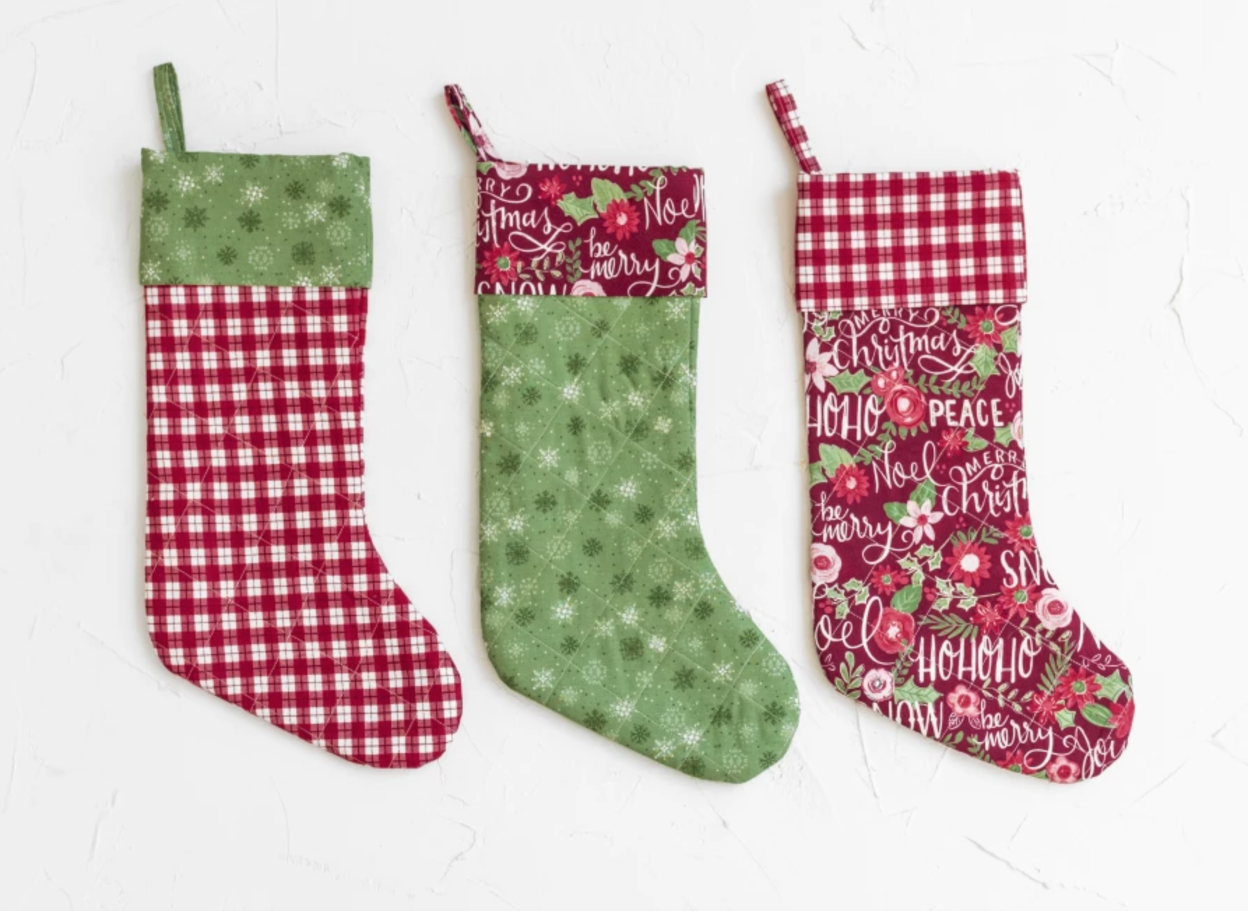 classic quilted red and green christmas stockings