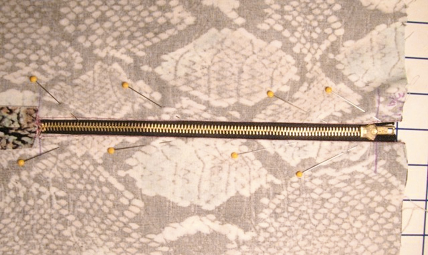 pinned zipper on fabric