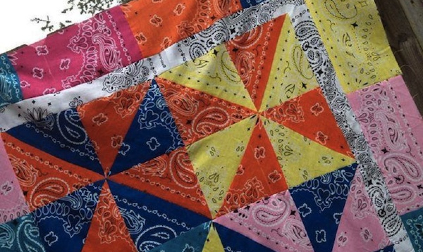 pinwheel quilt blocks made from bandanas