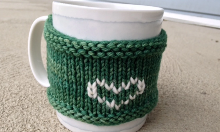 green knit mug cozy