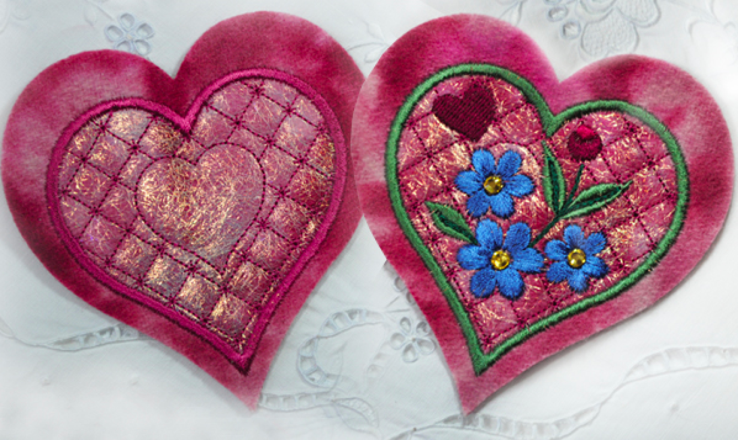 finished embroidered shiny hearts