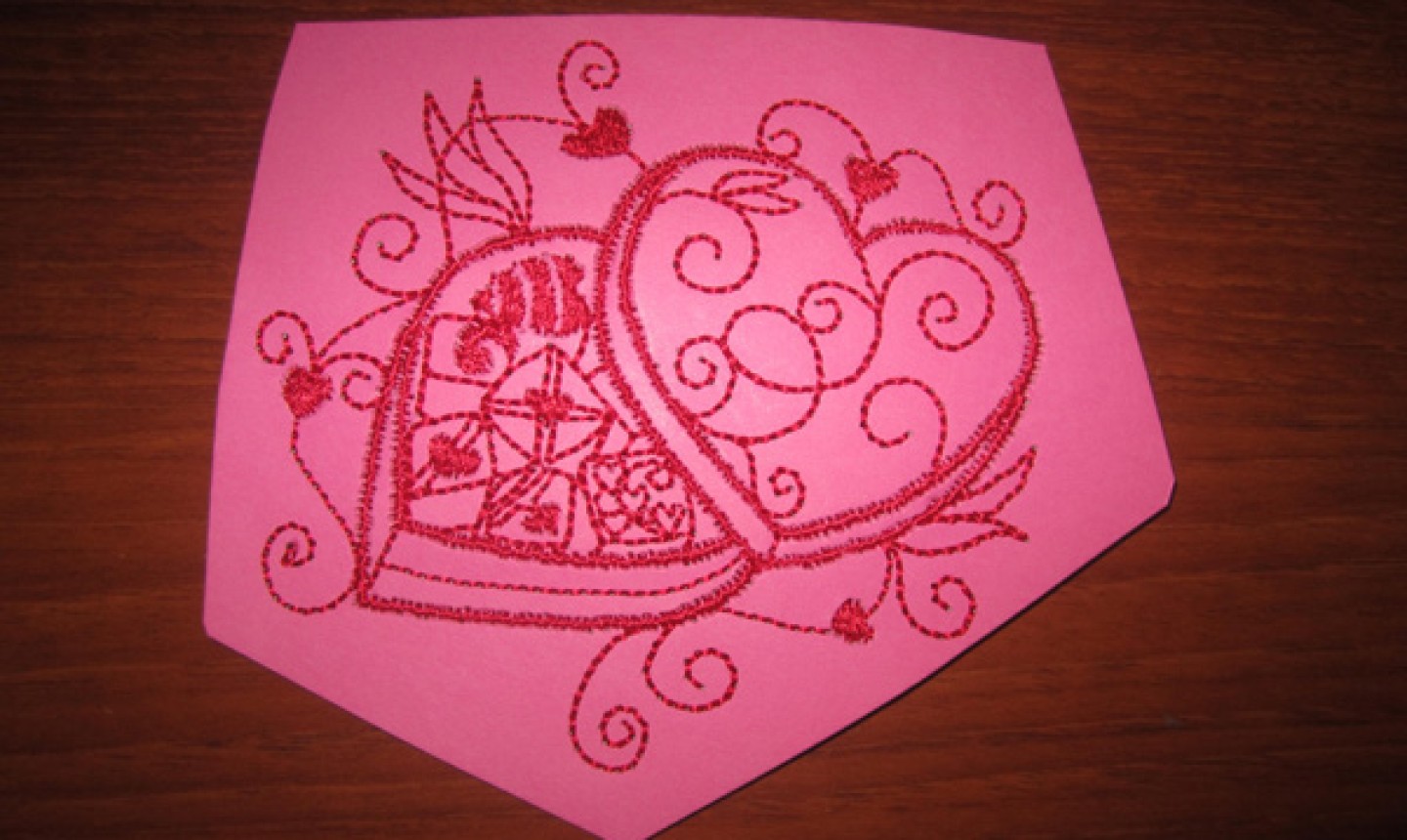 machine embroidered valentine design