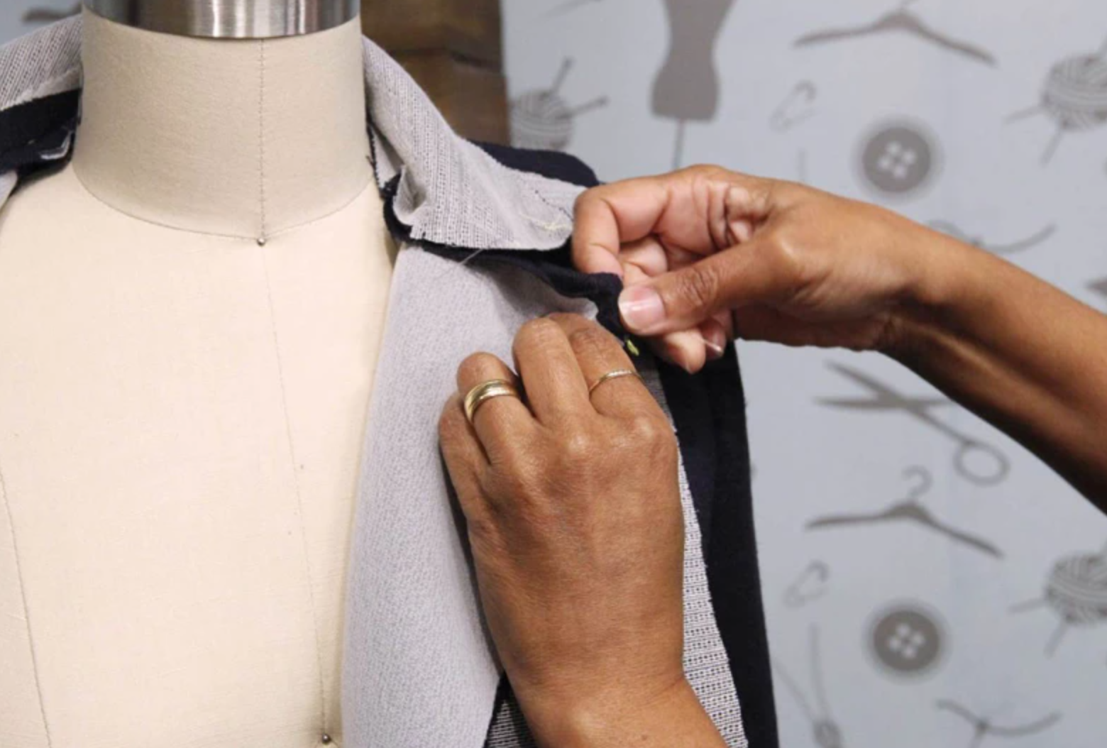 putting facing on garment on mannequin