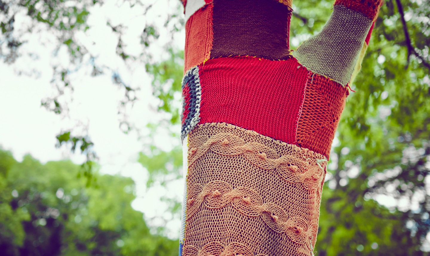 yarn bombed tree