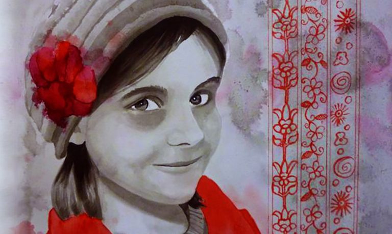 watercolor pencil portrait of a girl