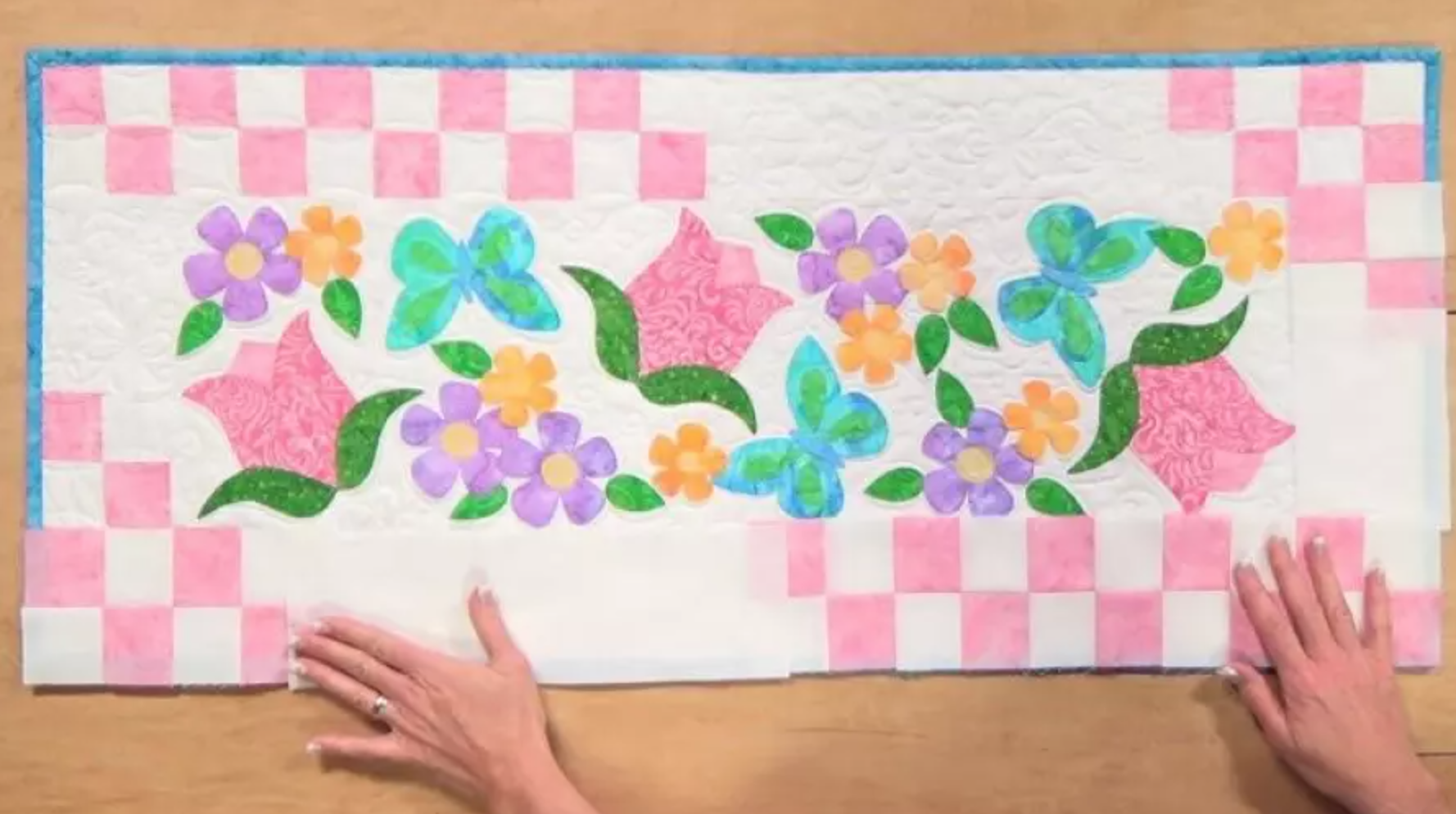 pink spring floral table runner