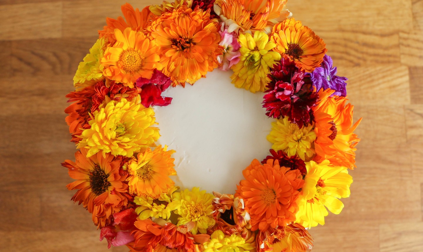 cake with flower wreath