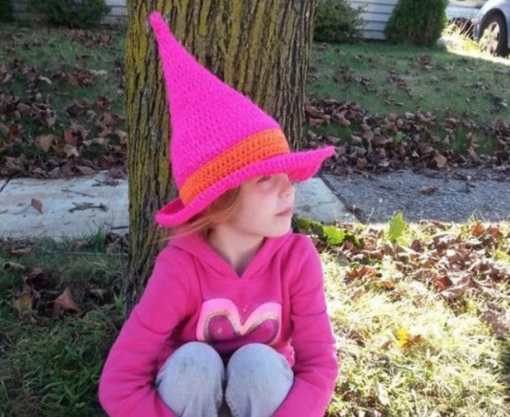 pink crochet witch hat