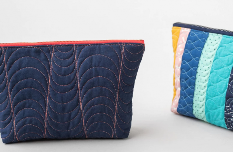 free-motion quilted pouch