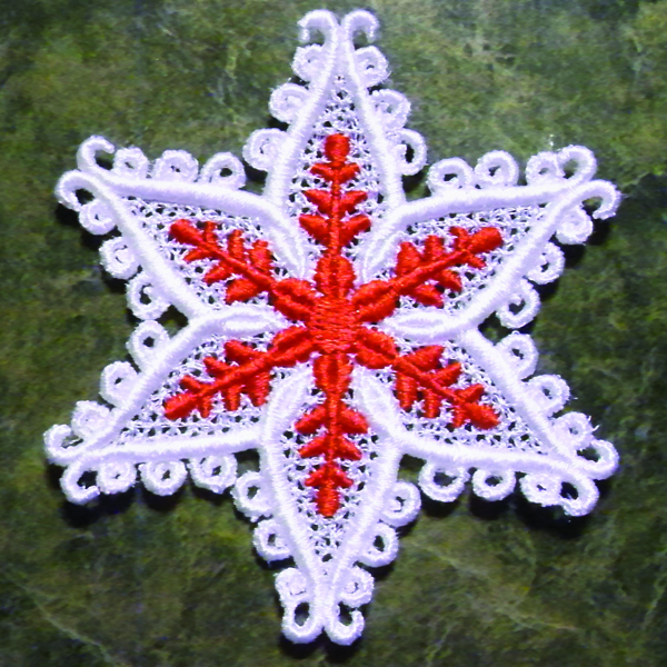 machine embroidered lace ornament