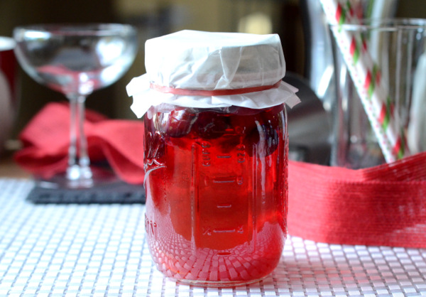 cranberry-orange vodka in a mason jar