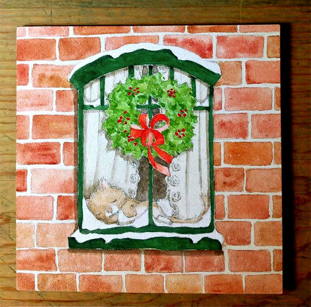 snowy painted window scene