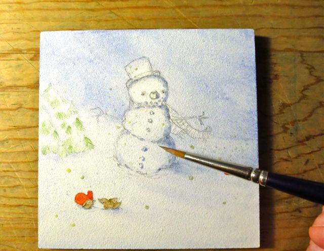 painting watercolor snowman