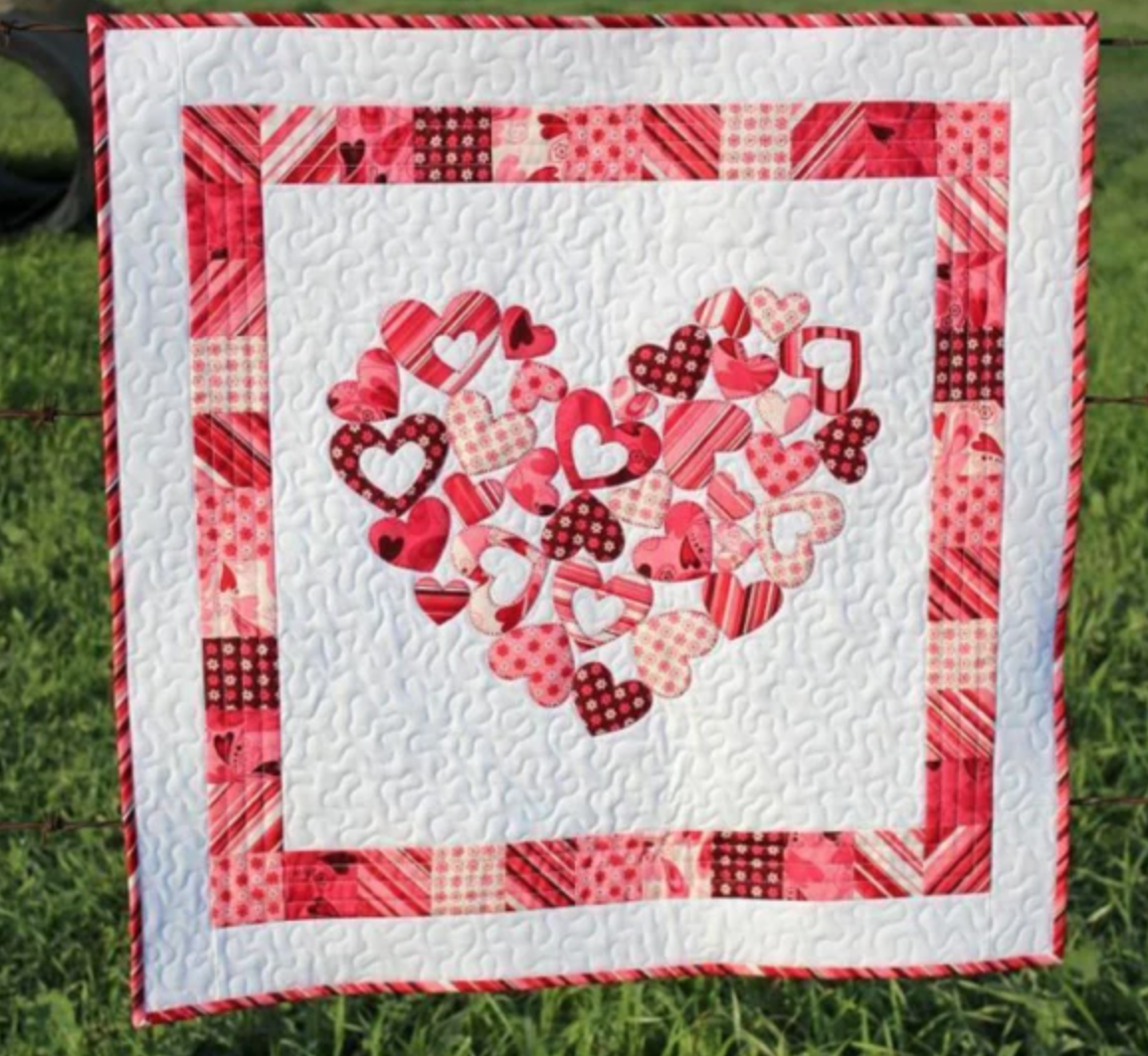 red and pink heart quilt