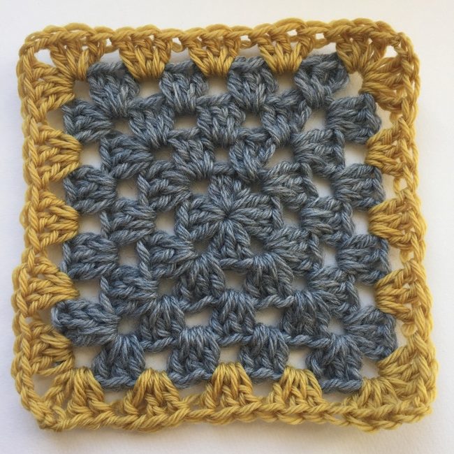 gray and yellow granny square