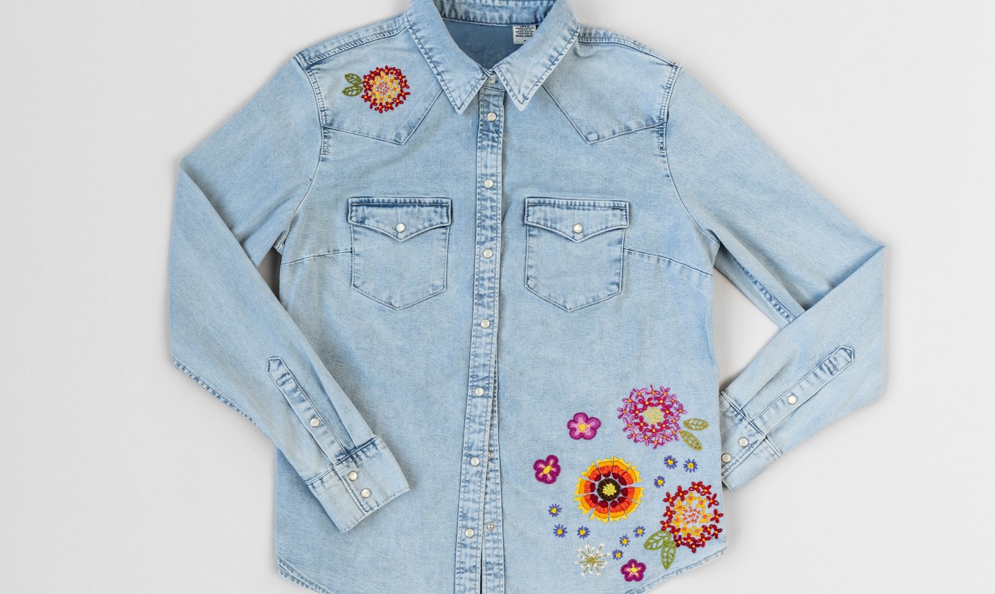 denim shirt with embroidered flowers