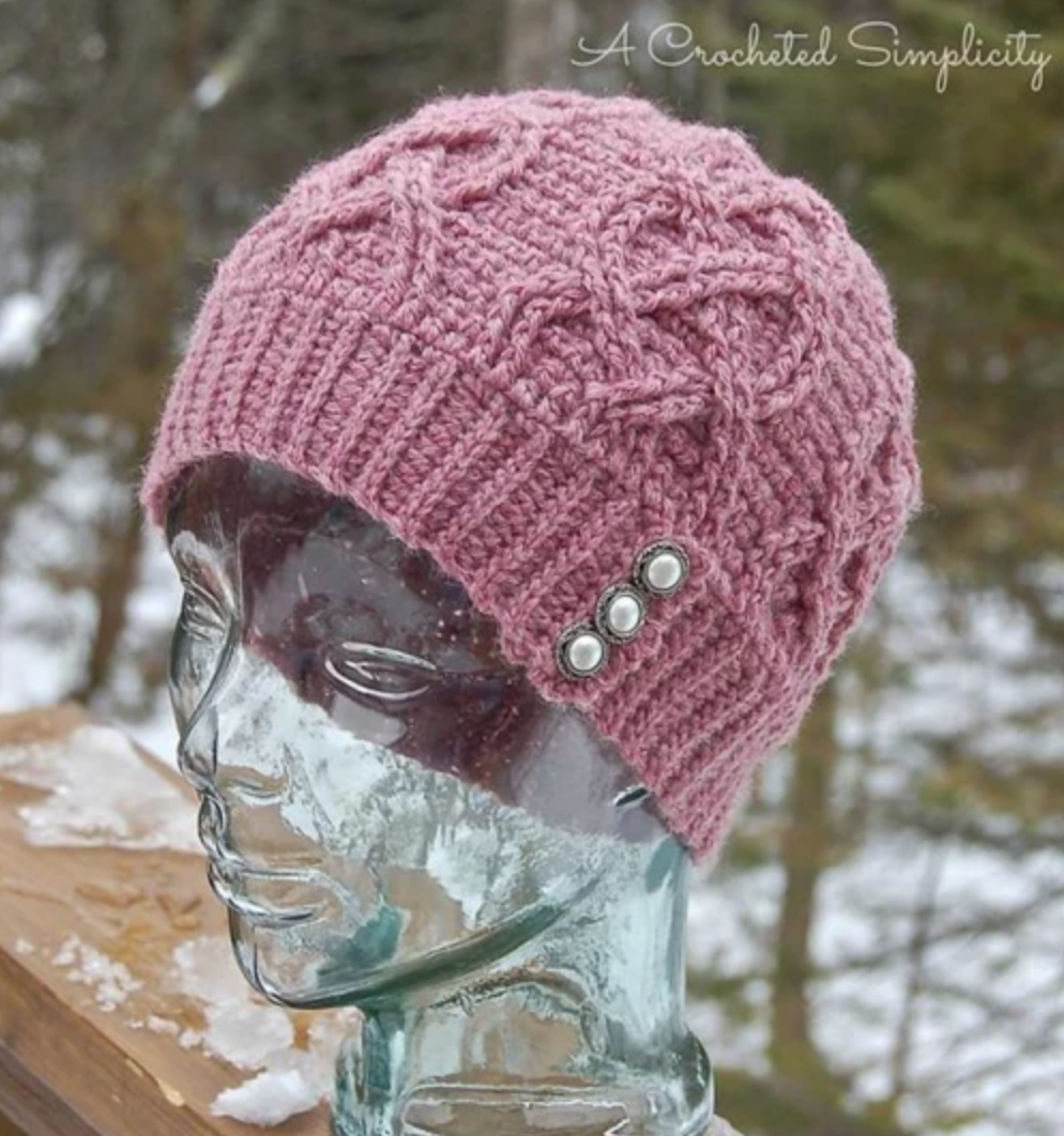 crochet cable hearts beanie