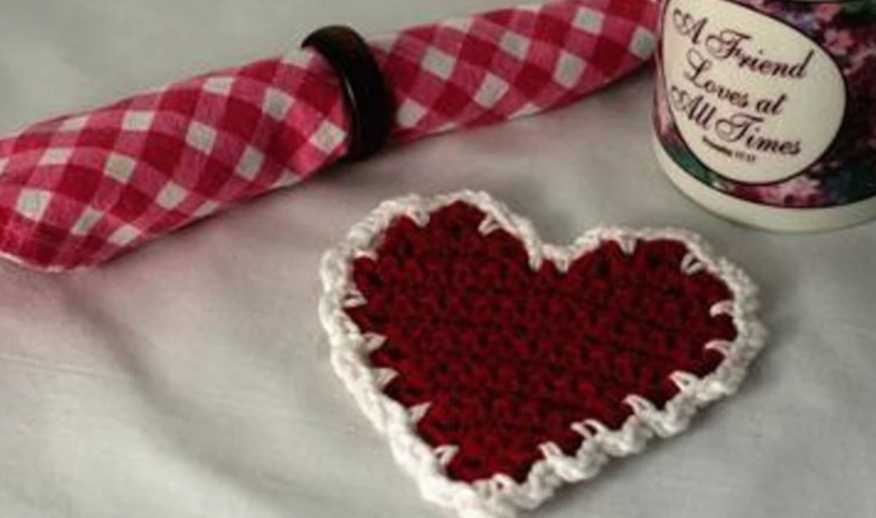 crochet heart coaster