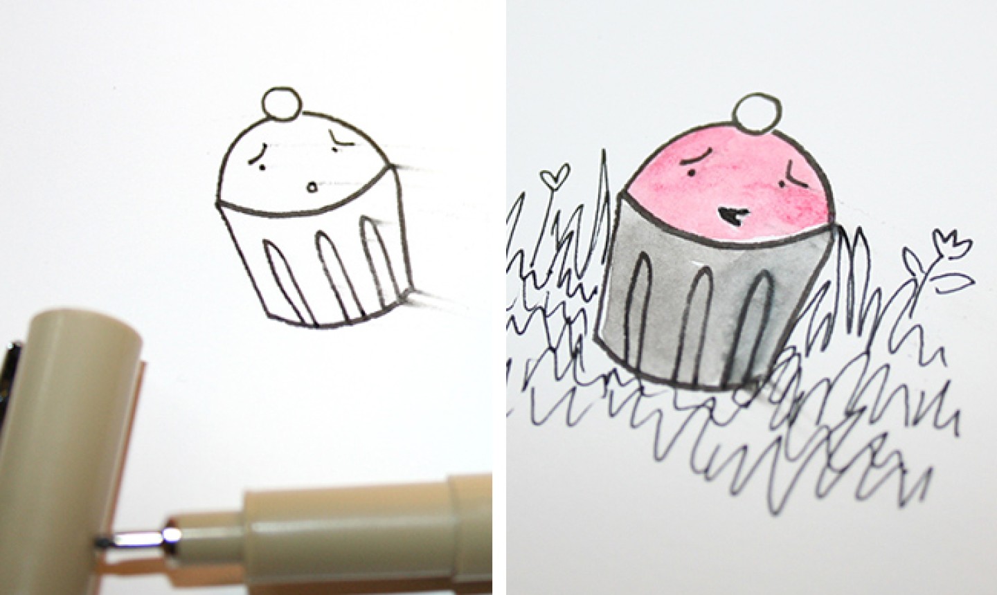 smeared drawing of cupcake