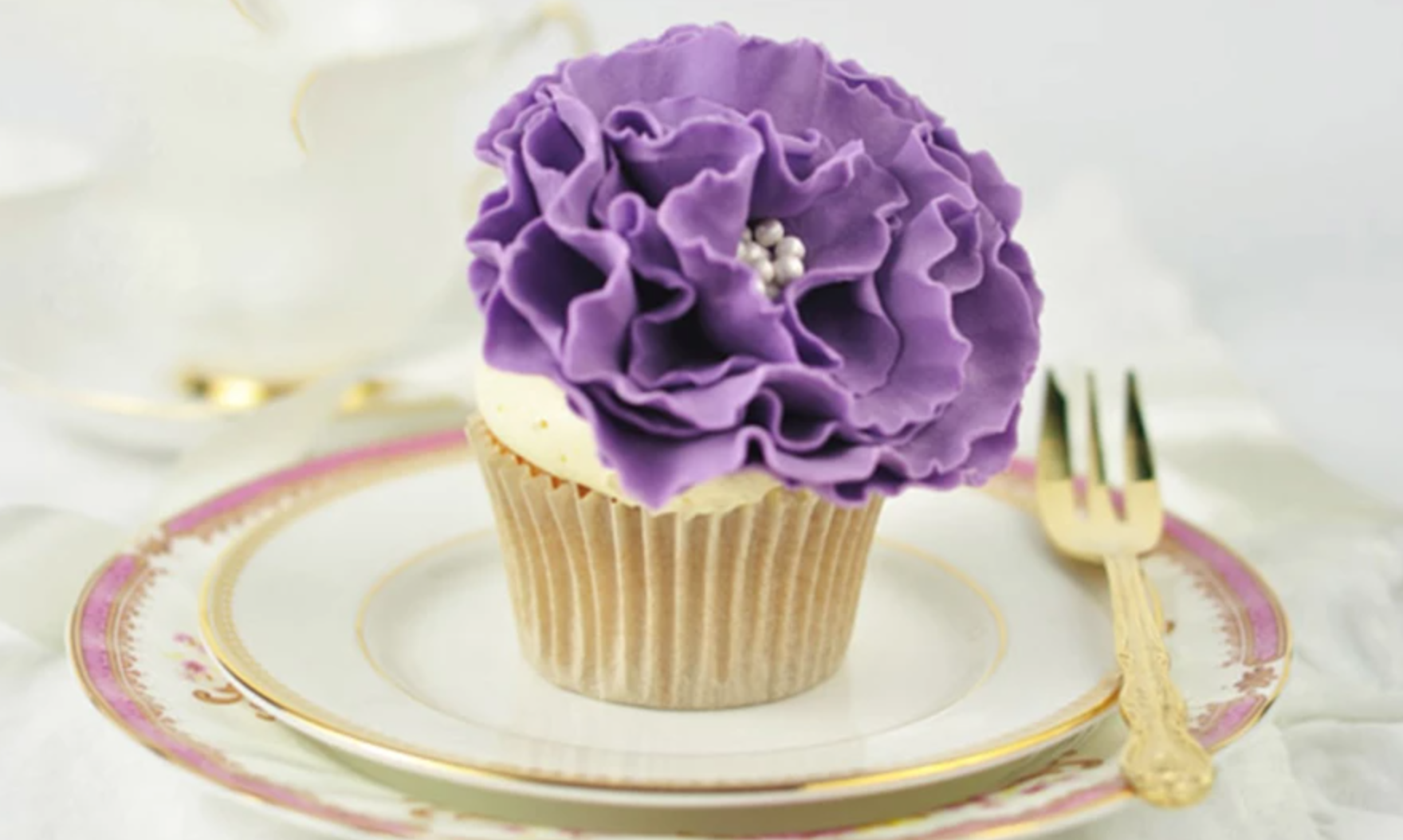 ruffled purple fondant flower