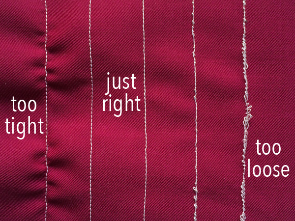Maroon cloth with straight stitch examples