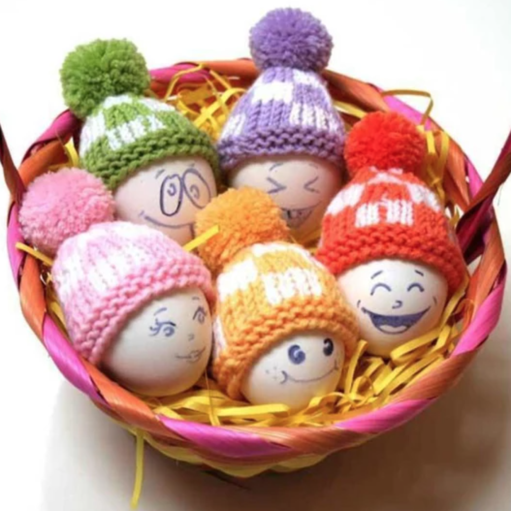 eggs wearing knit hats