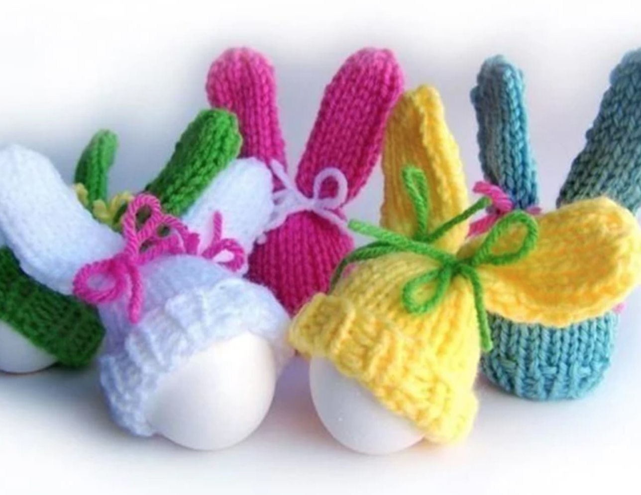 eggs wearing knit bunny ears