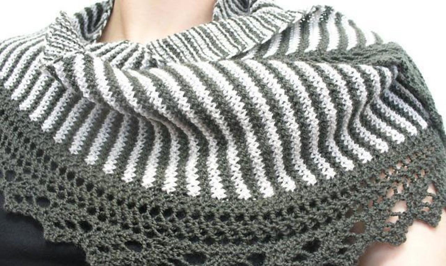 gray and white striped shawlette