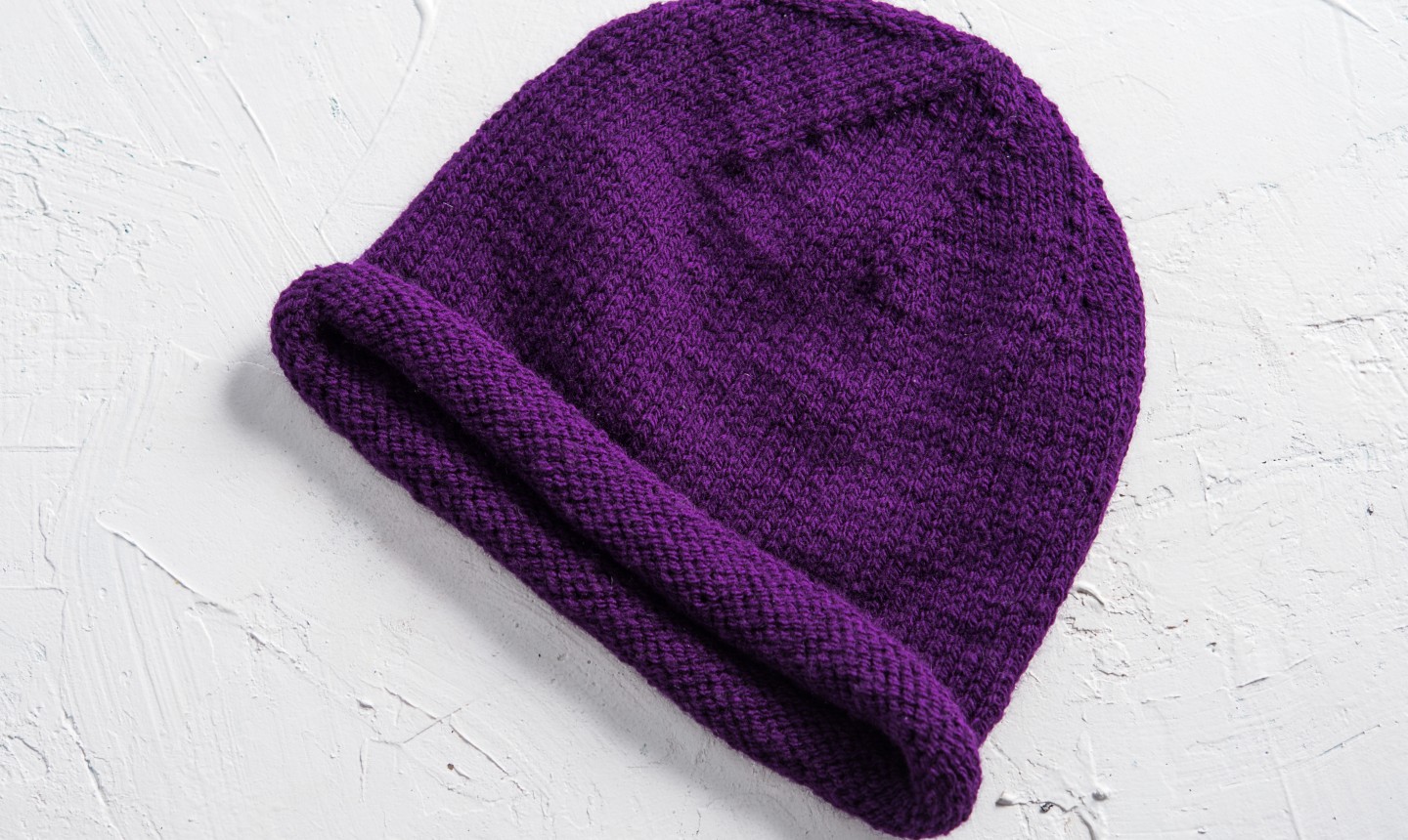 purple stockinette hat