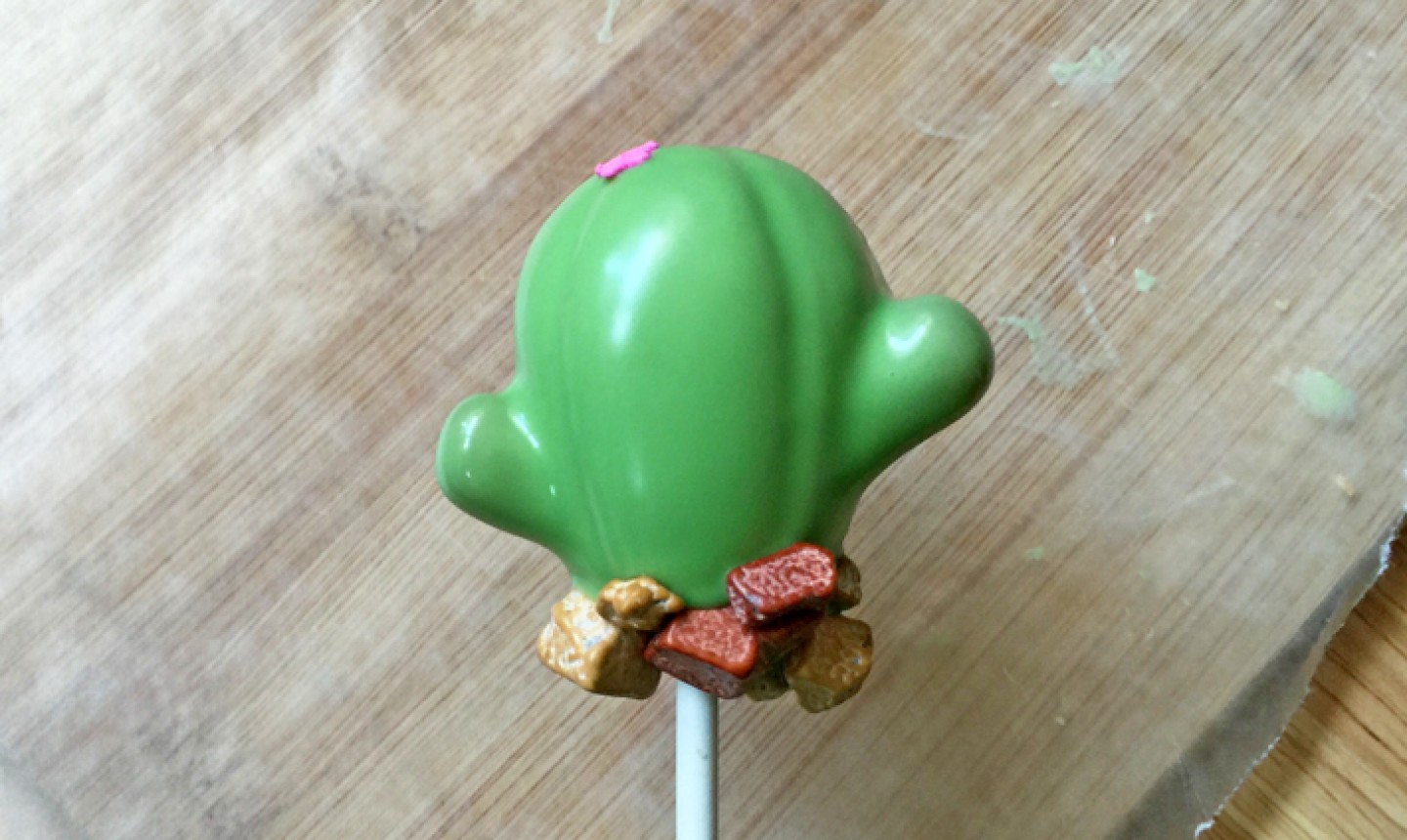 candy coated cactus cake pop