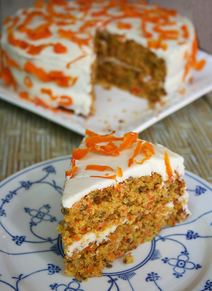 Slice of frosted carrot cake